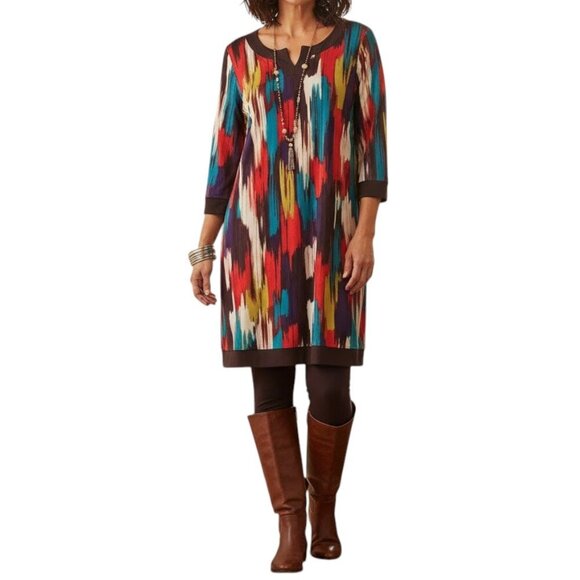 Ikat Tunic Dress Womens 2XL Tall Multicolor Stretch Notch Neck 3/4 Sleeve - Picture 1 of 11